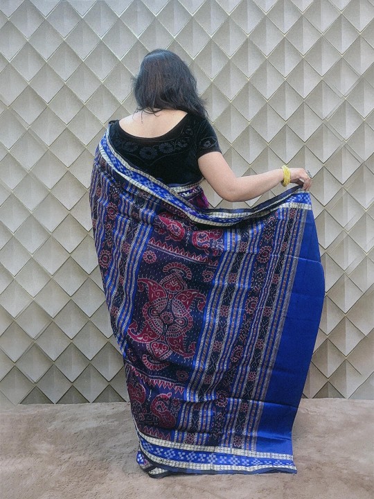 DARK PINK AND ELECTRIC BLUE PASAPALI SAMBALPURI  PATA SAREE